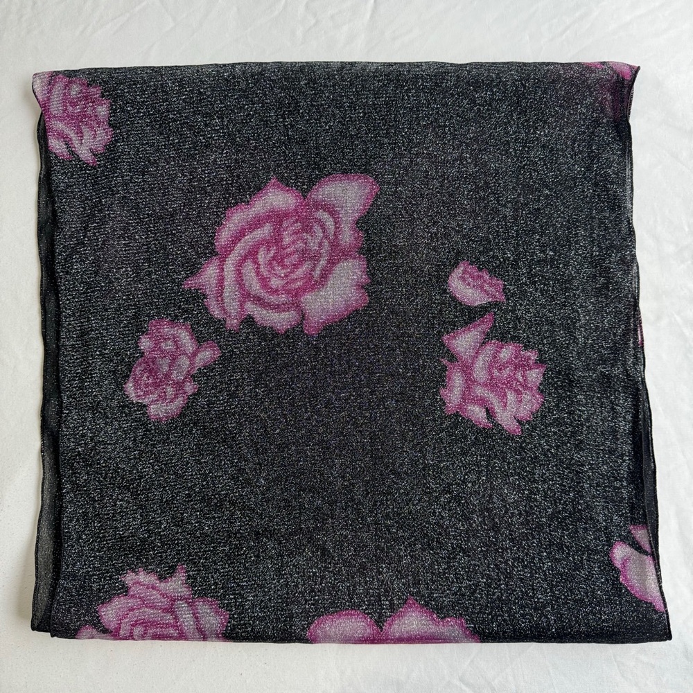 Women’s black shimmery , floral scarf/hijab